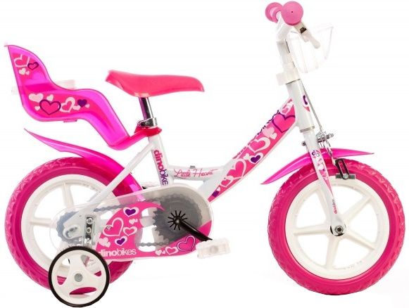 Dino Little Heart 12 Inch 21 cm Meisjes V Brakes Wit/Roze