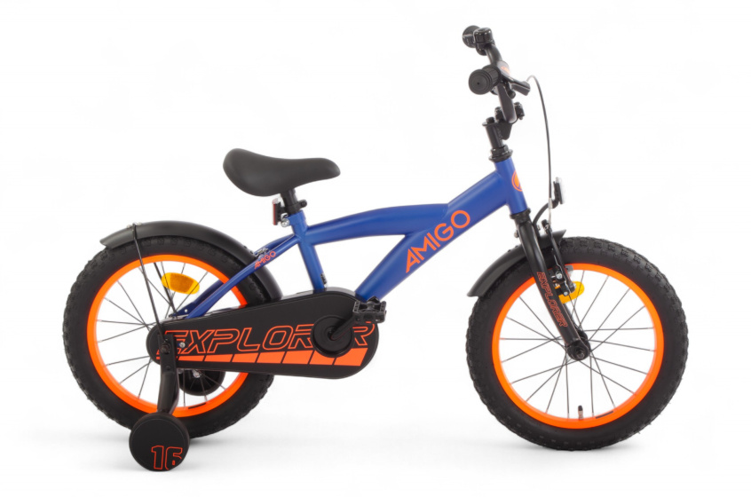 AMIGO Explorer 16 Inch Jongens Terugtraprem Blauw/Oranje