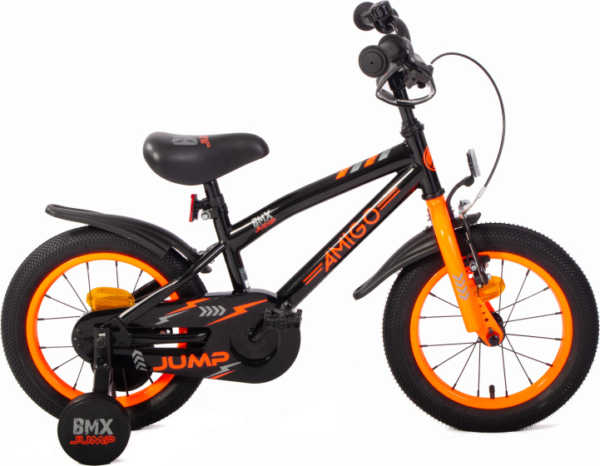 AMIGO BMX Jump 14 Inch 22,5 cm Jongens Terugtraprem Zwart/Neon Oranje